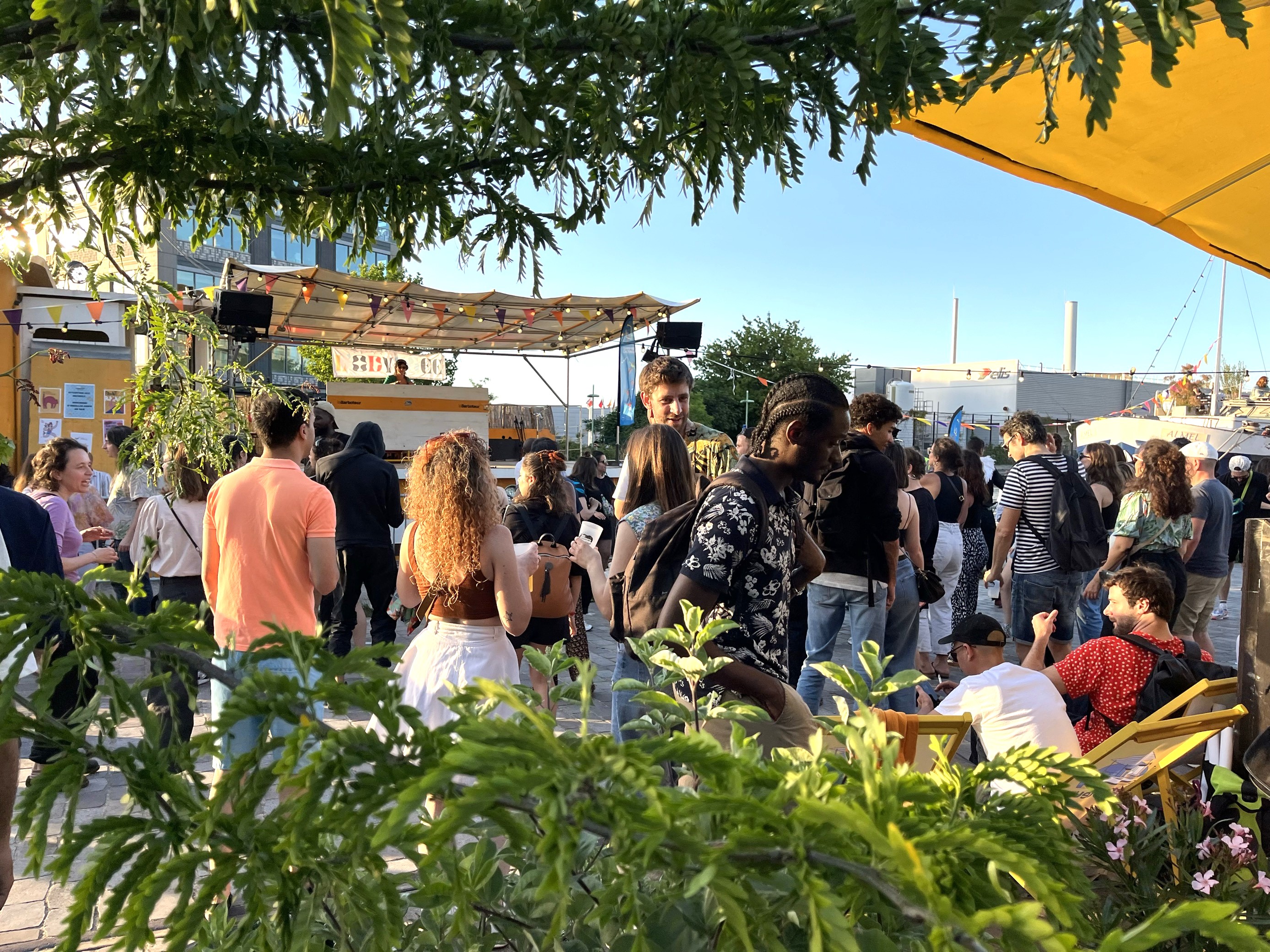 A downtown waterfront festival at sunset in Pantin, Greater Paris, France 