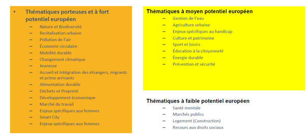 Lijst van thema's van lokaal en Europees belang