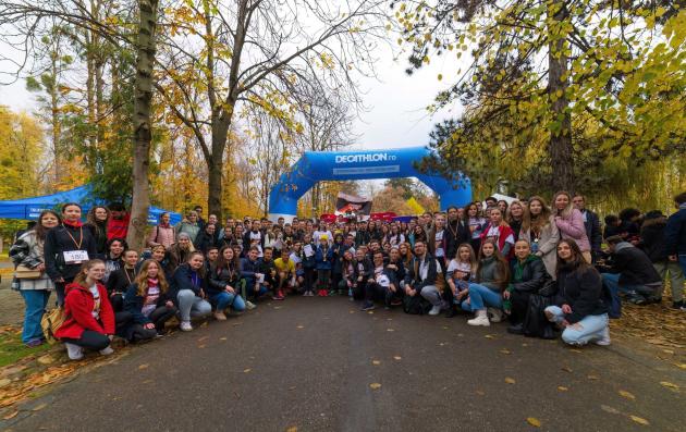 Group photo in a forest of young people