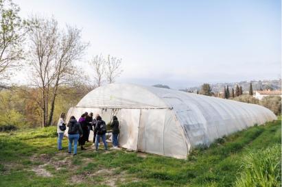 Visit of Haute-Combe Municipal Farm hosting also the city Sustainable Food Education Centre during the City Lab in Mouans-Sartoux on 21st March 2024. Photo credit: URBACT.